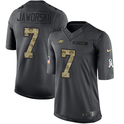 Men's Limited Ron Jaworski Nike Jersey Black - #7 2016 Salute to Service NFL Philadelphia Eagles